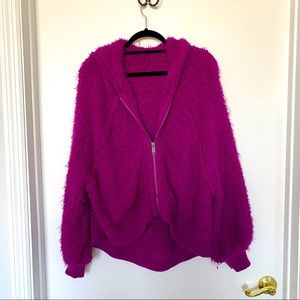 free people pink furry time hooded jacket